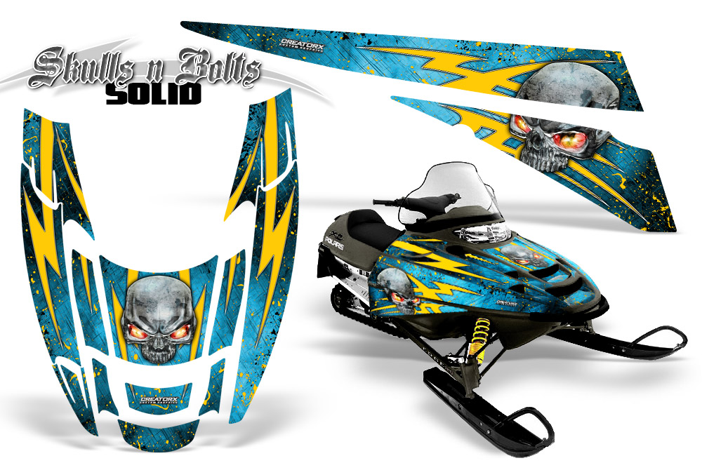 POLARIS EDGE XC Graphics Kit Skulls n Bolts Solid Yellow BlueIce